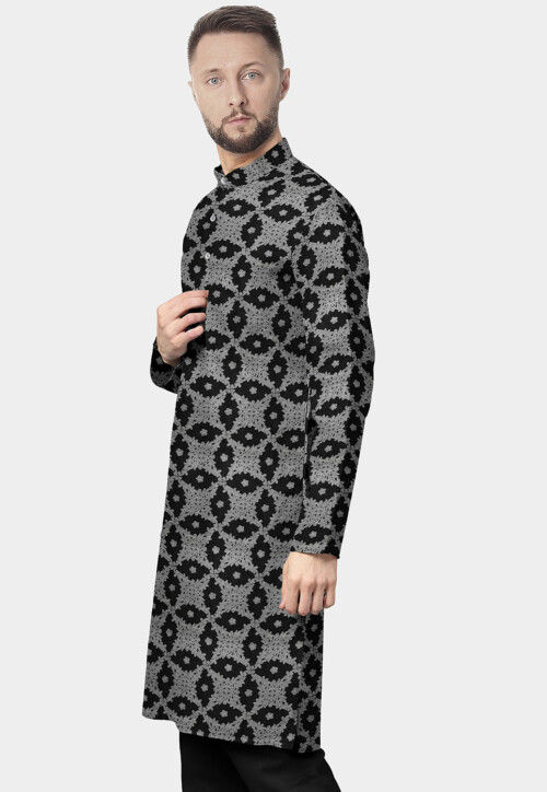 Embroidered Georgette Straight Kurta in Black