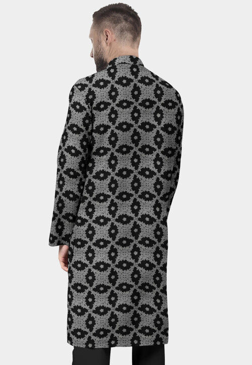 Embroidered Georgette Straight Kurta in Black