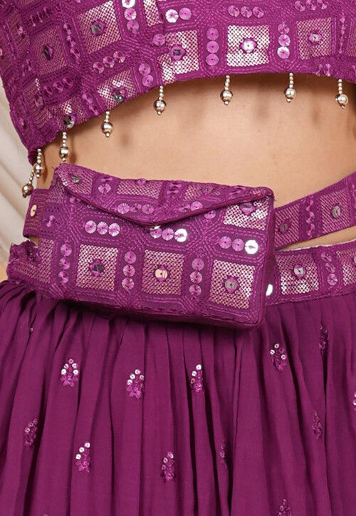 Embroidered Geogrette Pouch Bag in Purple