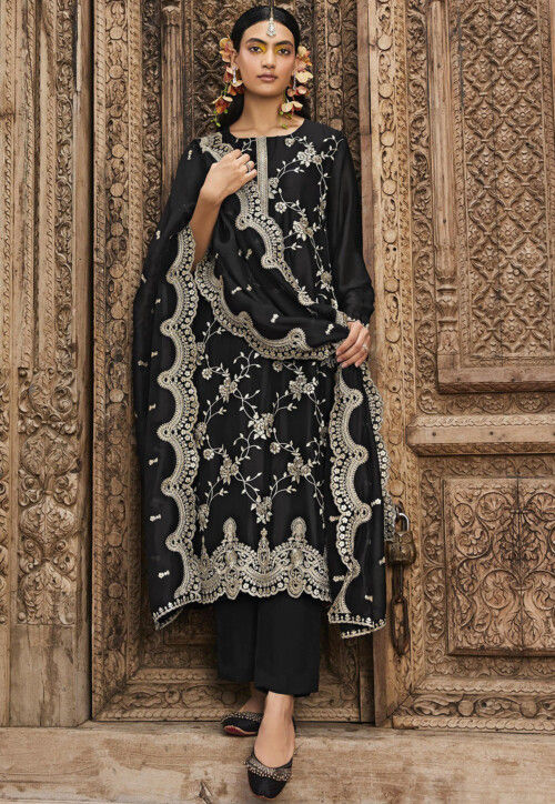 Embroidered Georgette Pakistani Suit in Black