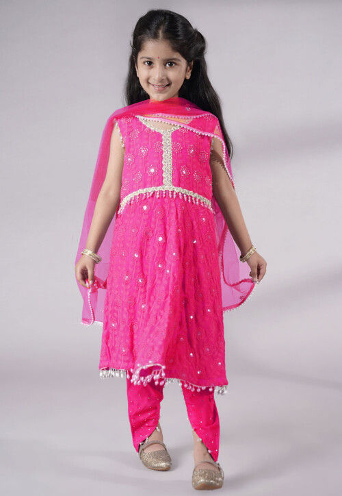 Embroidered Georgette A Line Suit in Pink