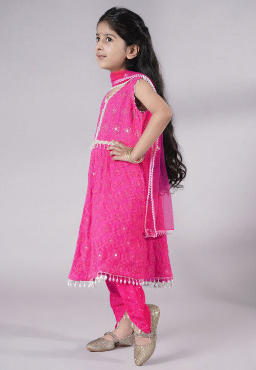 Embroidered Georgette A Line Suit in Pink