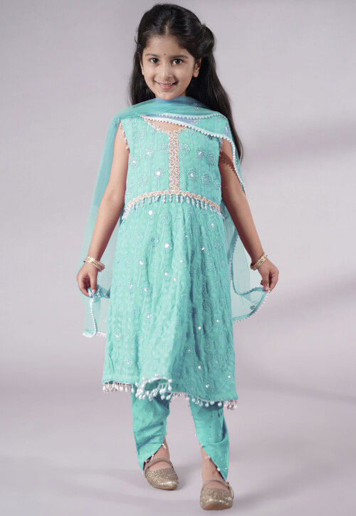 Embroidered Georgette A Line Suit in Sky Blue