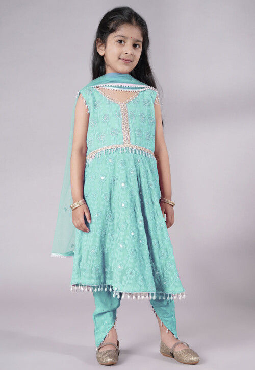 Embroidered Georgette A Line Suit in Sky Blue