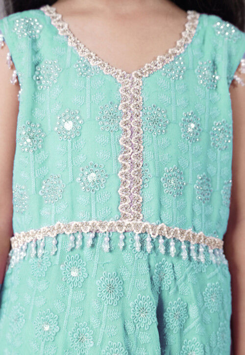 Embroidered Georgette A Line Suit in Sky Blue