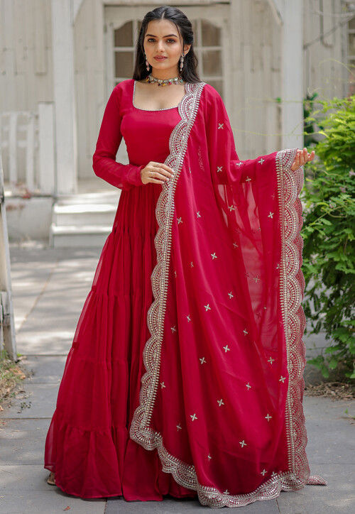 Buy Embroidered Georgette Abaya Style Suit in Fuchsia Online : KQU4622 ...