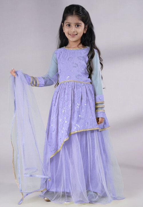 Embroidered Georgette Abaya Style Suit in Light Purple