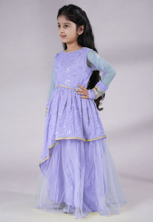 Embroidered Georgette Abaya Style Suit in Light Purple