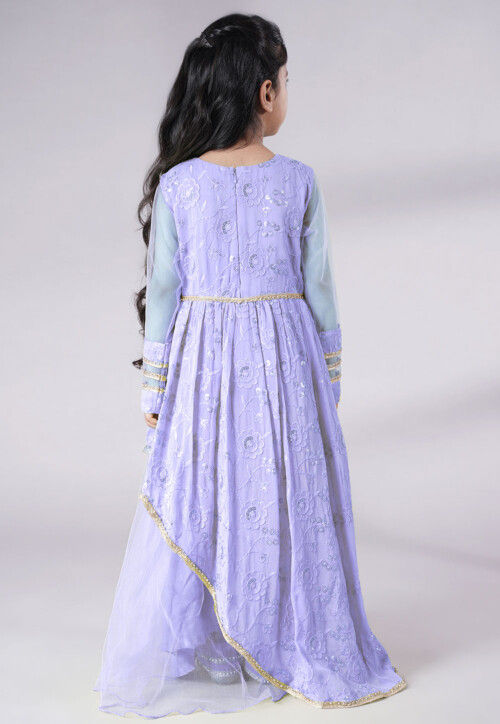 Embroidered Georgette Abaya Style Suit in Light Purple