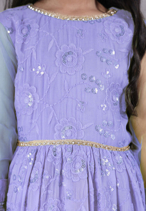 Embroidered Georgette Abaya Style Suit in Light Purple