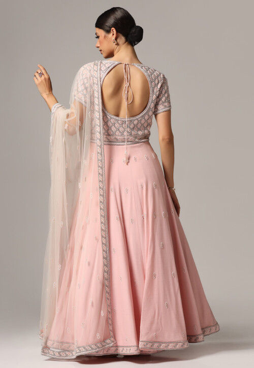 Embroidered Georgette Abaya Style Suit in Pink