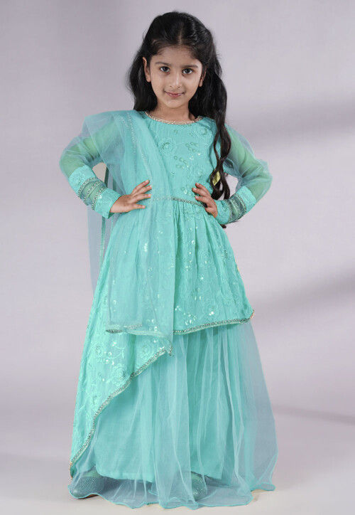 Embroidered Georgette Abaya Style Suit in Sky Blue