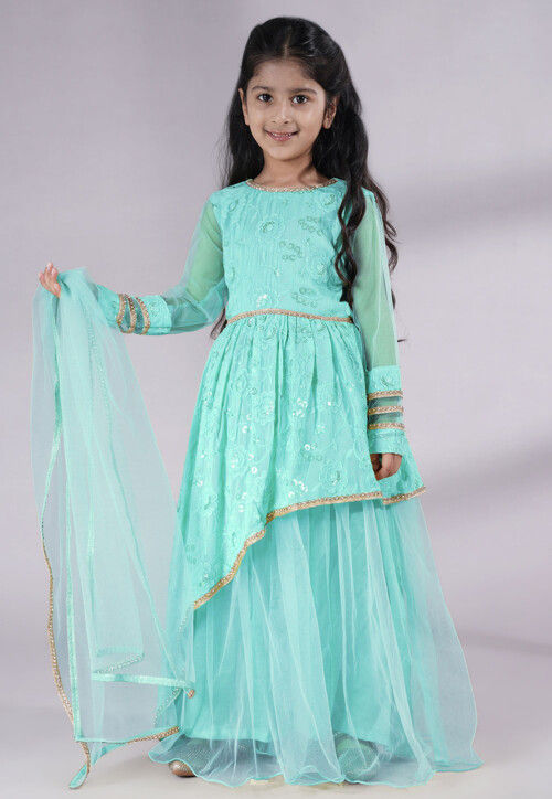 Embroidered Georgette Abaya Style Suit in Sky Blue