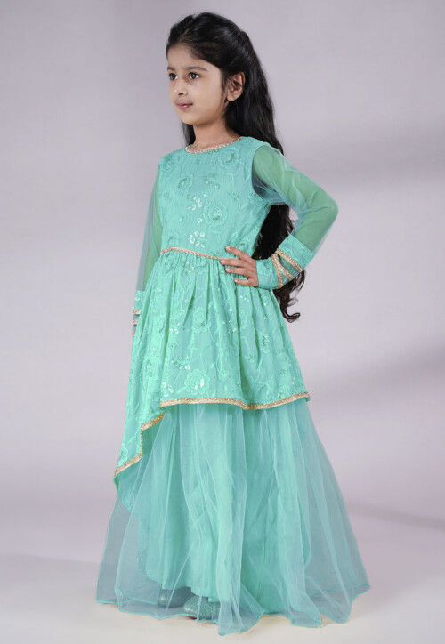 Embroidered Georgette Abaya Style Suit in Sky Blue