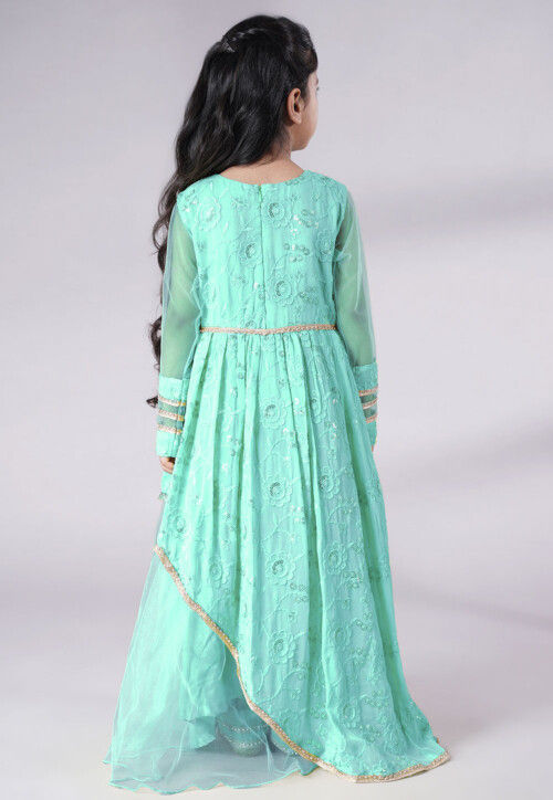 Embroidered Georgette Abaya Style Suit in Sky Blue