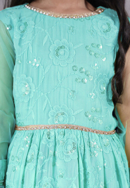 Embroidered Georgette Abaya Style Suit in Sky Blue