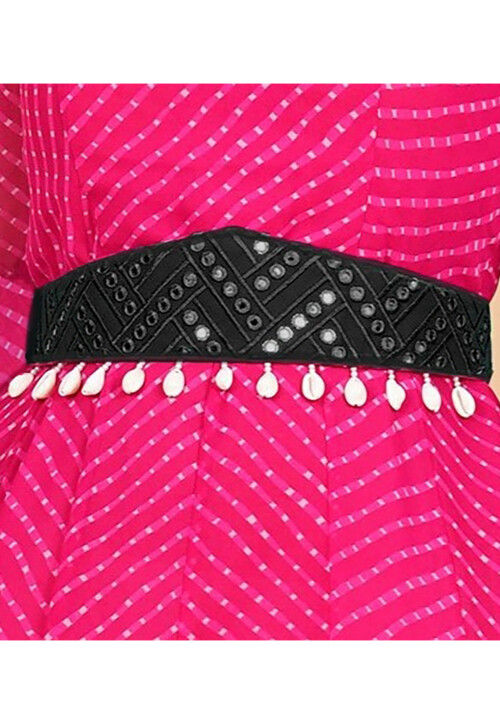 Embroidered Georgette Adjustable Waist Belt in Black