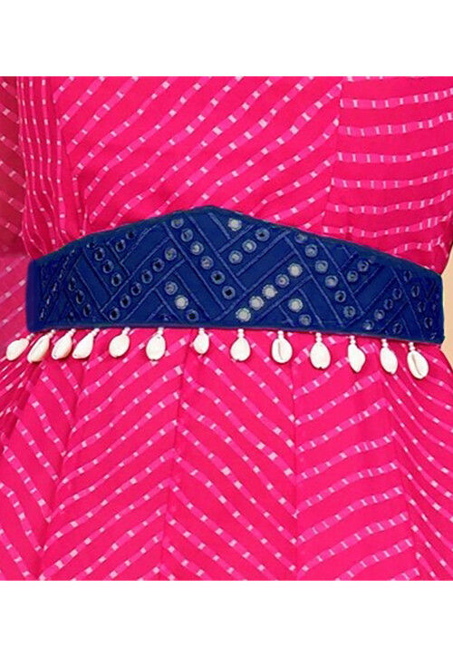 Embroidered Georgette Adjustable Waist Belt in Blue