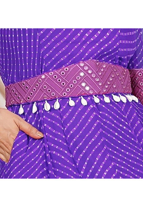 Embroidered Georgette Adjustable Waist Belt in Dusty Purple