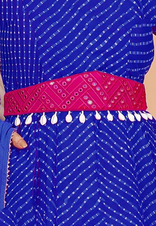 Embroidered Georgette Adjustable Waist Belt in Fuchsia