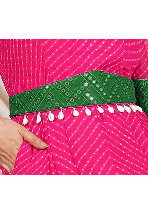 Embroidered Georgette Adjustable Waist Belt in Green