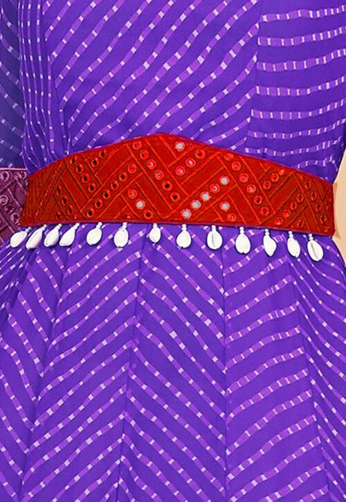 Embroidered Georgette Adjustable Waist Belt in Red