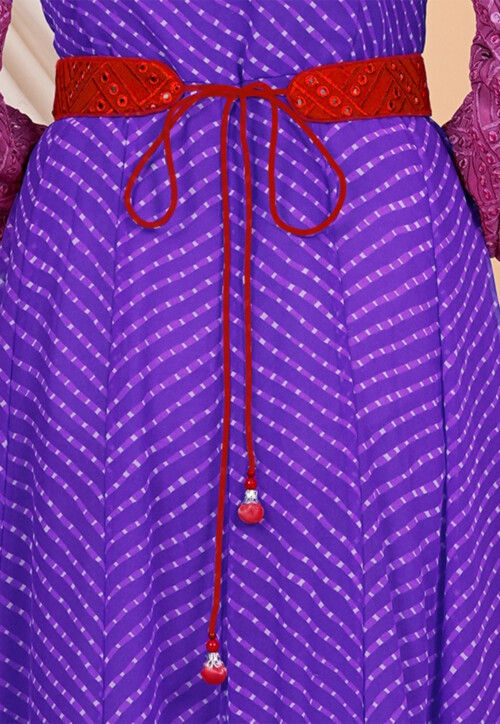 Embroidered Georgette Adjustable Waist Belt in Red