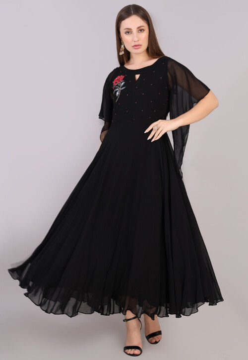 the dress blue and black or white and gold Black Floral Aline dress  MYSANSKRITAM
