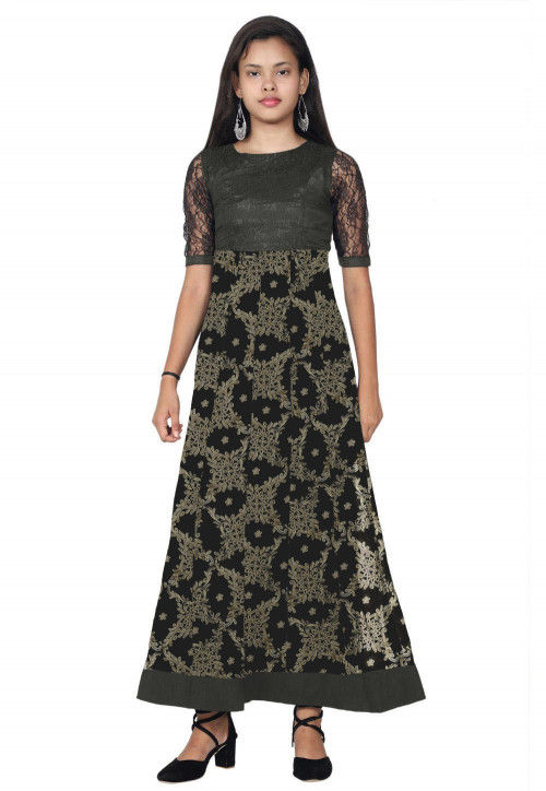 Embroidered Georgette Anarkali Kurta in Black