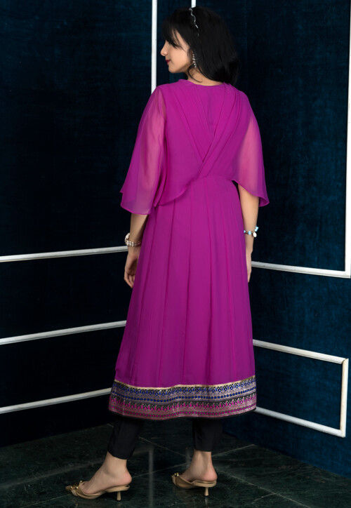 Embroidered Georgette Anarkali Kurta Set in Magenta