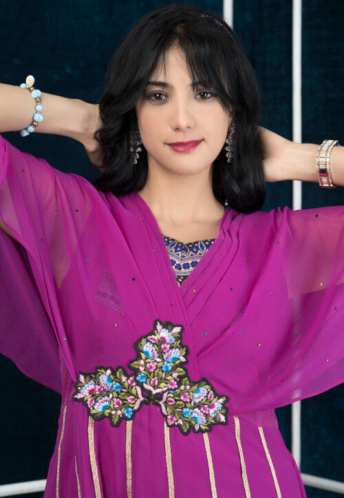 Embroidered Georgette Anarkali Kurta Set in Magenta