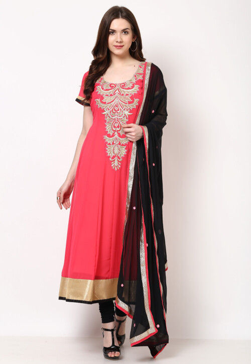 Embroidered Georgette Anarkali Suit in Fuchsia