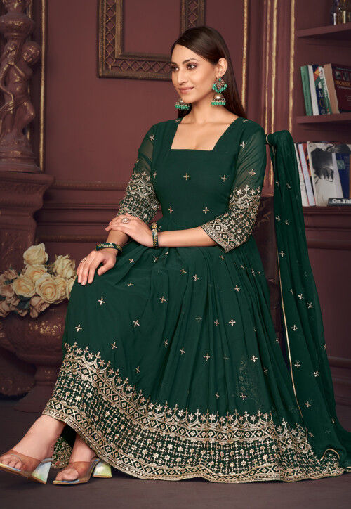 UtsavFashion Embroidered Georgette Anarkali Suit in Green