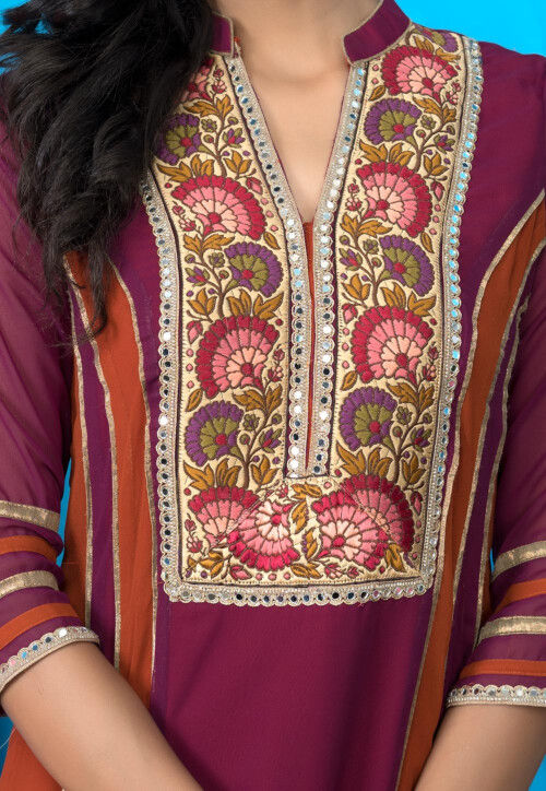 Embroidered Georgette Anarkali Suit in Magenta and Rust