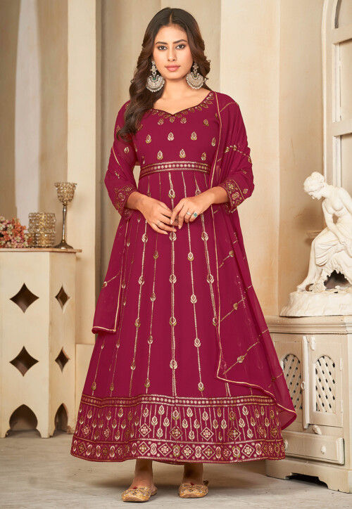 Embroidered Georgette Anarkali Suit in Magenta