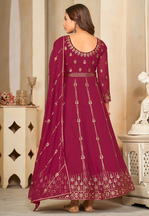 Embroidered Georgette Anarkali Suit in Magenta