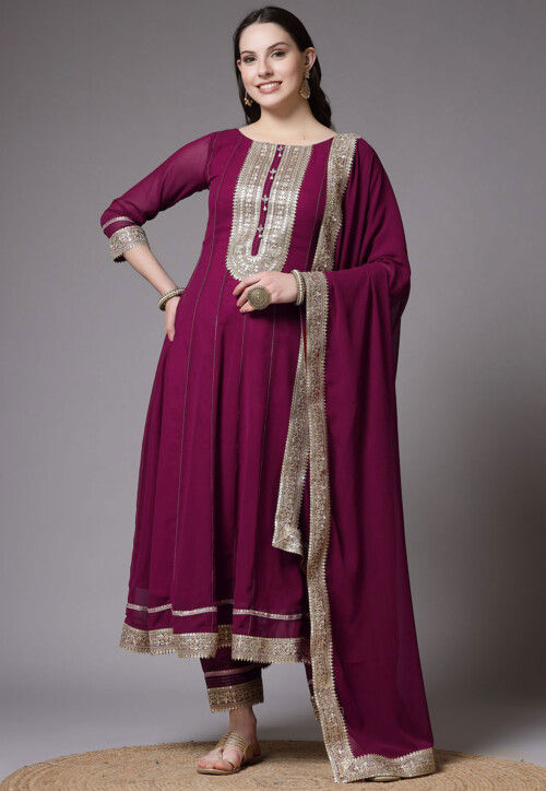 UtsavFashion Embroidered Georgette Anarkali Suit in Magenta