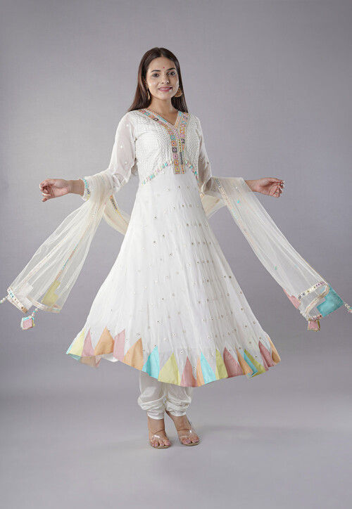 White georgette anarkali suit on sale