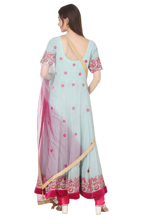 Embroidered Georgette Anarkali Suit in Sea Green