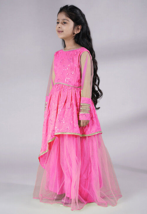 Embroidered Georgette Gown in Baby Pink