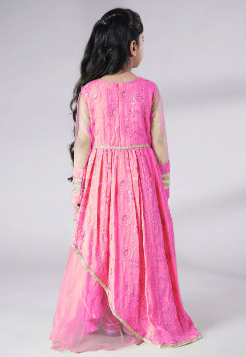 Embroidered Georgette Gown in Baby Pink