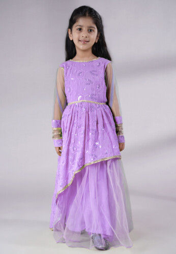 Embroidered Georgette Gown in Light Purple