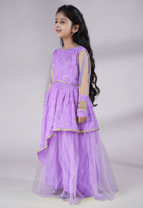 Embroidered Georgette Gown in Light Purple