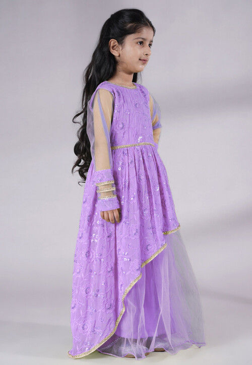Embroidered Georgette Gown in Light Purple