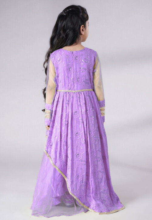 Embroidered Georgette Gown in Light Purple