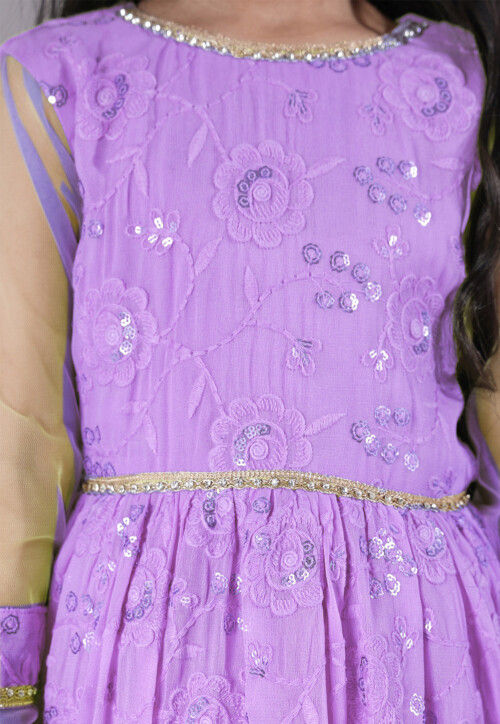 Embroidered Georgette Gown in Light Purple