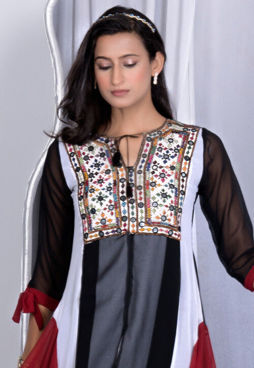 Embroidered Georgette Asymmetric Abaya Style Suit in Multicolor