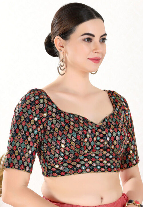 Embroidered Georgette Blouse in Black & Multi : UGX775
