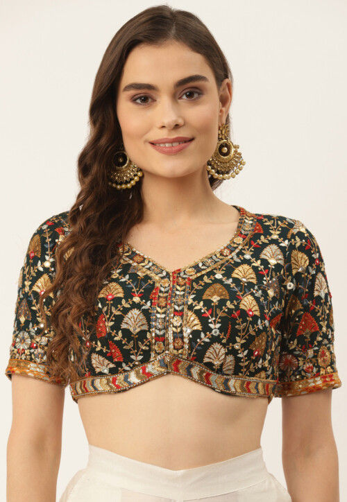 Buy Embroidered Blouse in Dark Green Online UKH124 Utsav