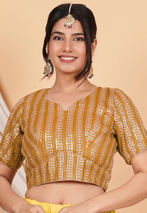 Embroidered Georgette Blouse in Dark Mustard
